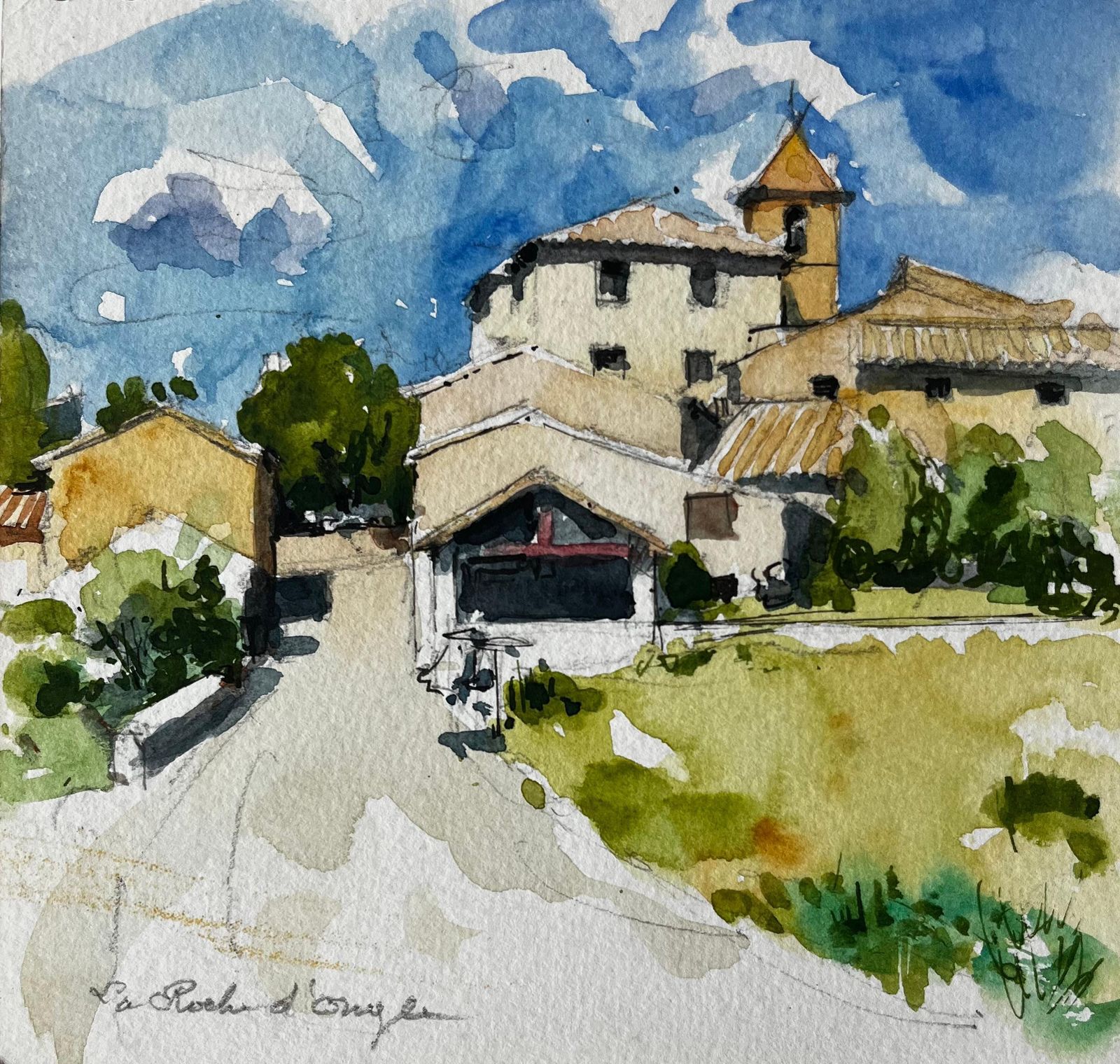 Pierre Neveula Roche D’ougla Village Street And Church French Countryside Watercolour