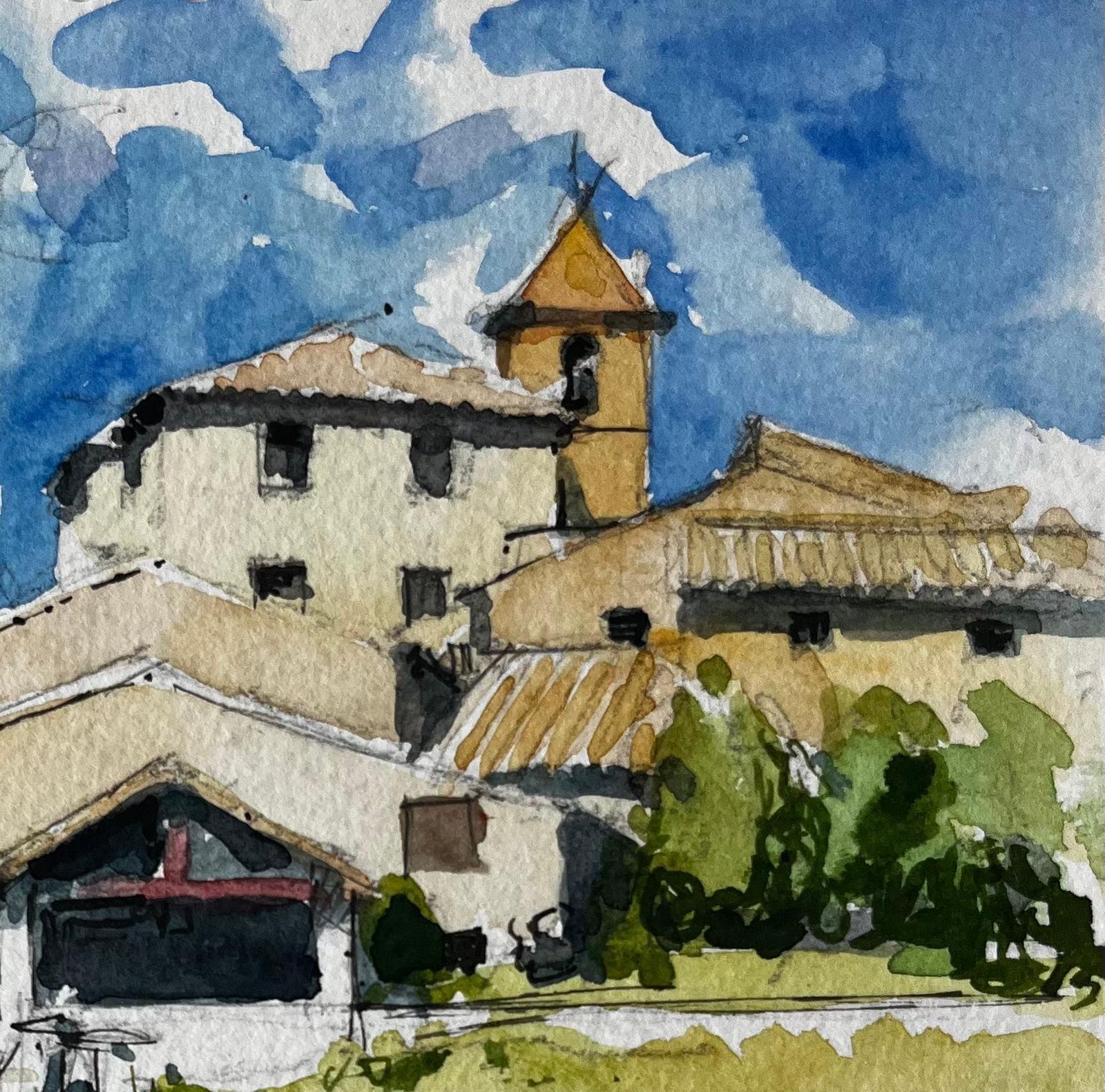 Pierre Neveula Roche D’ougla Village Street And Church French Countryside Watercolour photo for sale