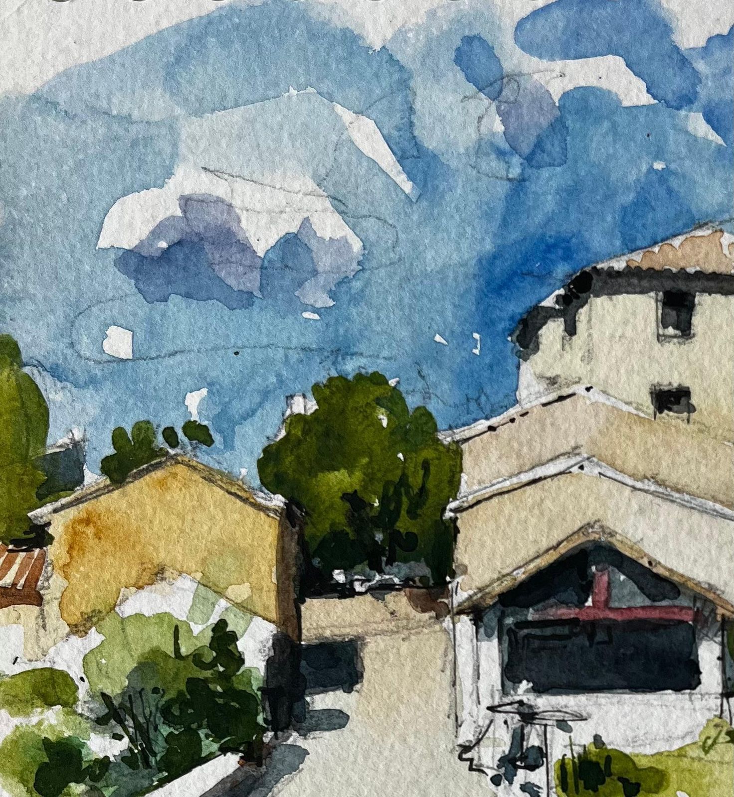 Pierre Neveula Roche D’ougla Village Street And Church French Countryside Watercolour photo Art