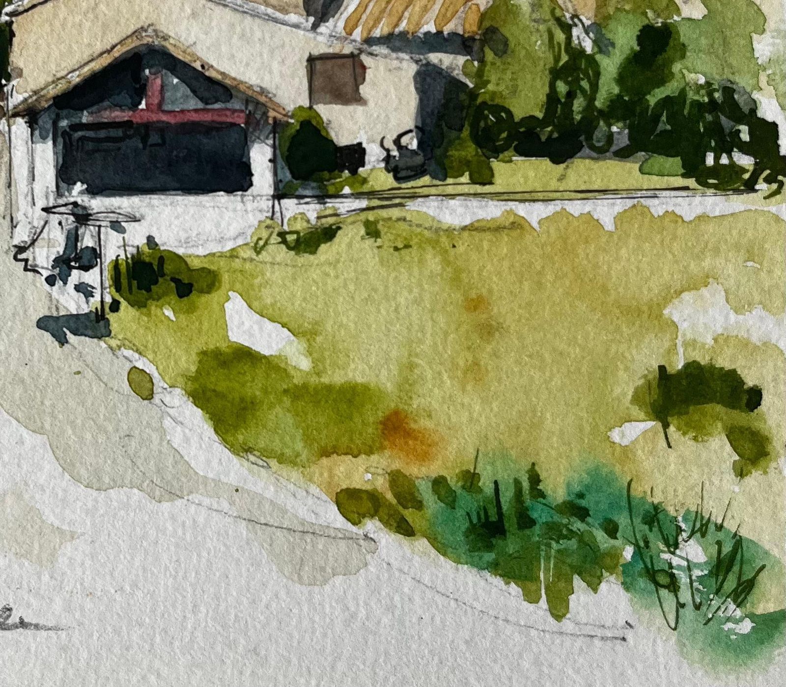 Pierre Neveula Roche D’ougla Village Street And Church French Countryside Watercolour photo 570.0
