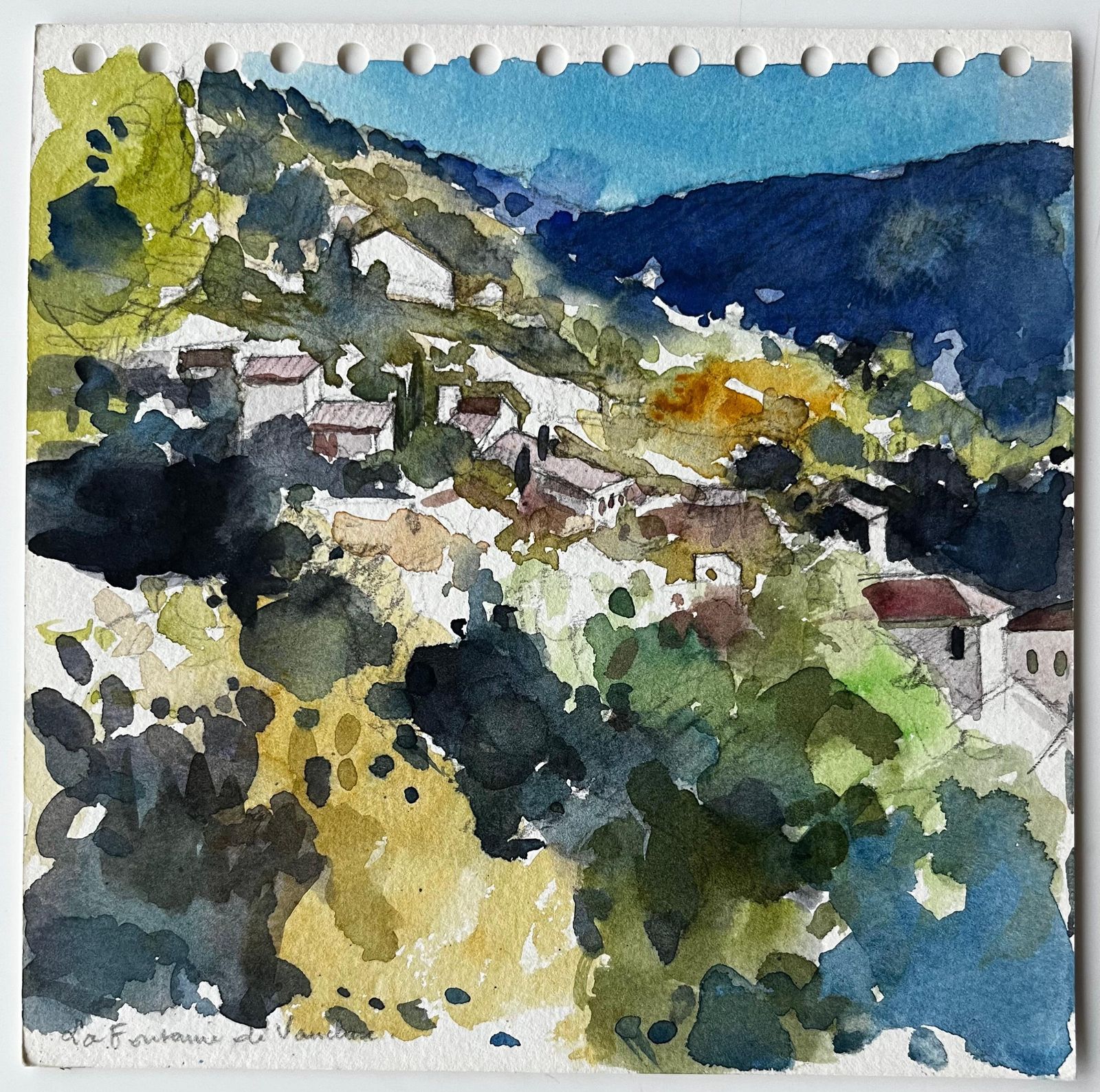 Pierre Neveula Fontaine De Vaucluse Hillside Village French Landscape Watercolour Painting photo furniture