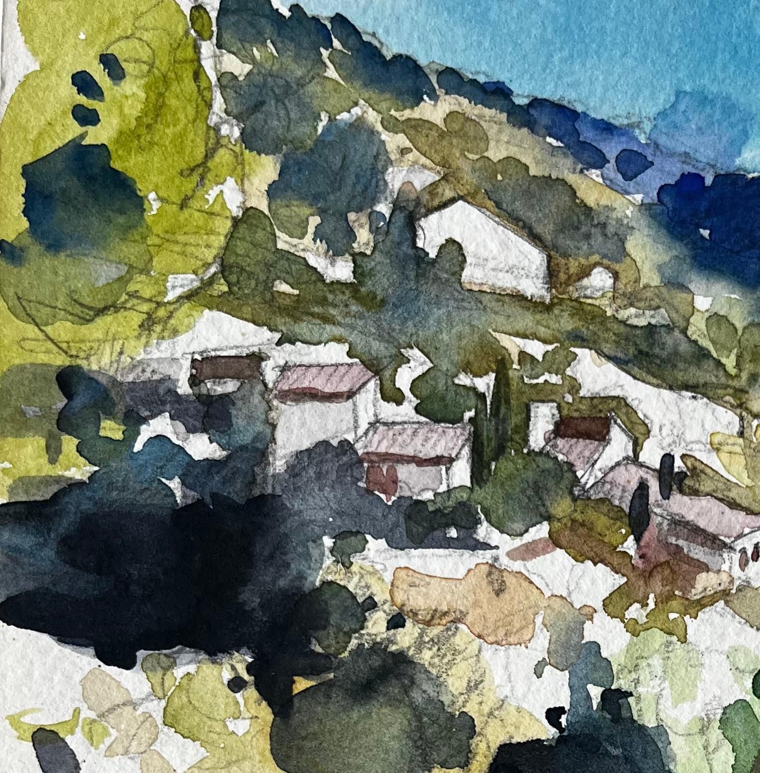 Pierre Neveula Fontaine De Vaucluse Hillside Village French Landscape Watercolour Painting photo Art
