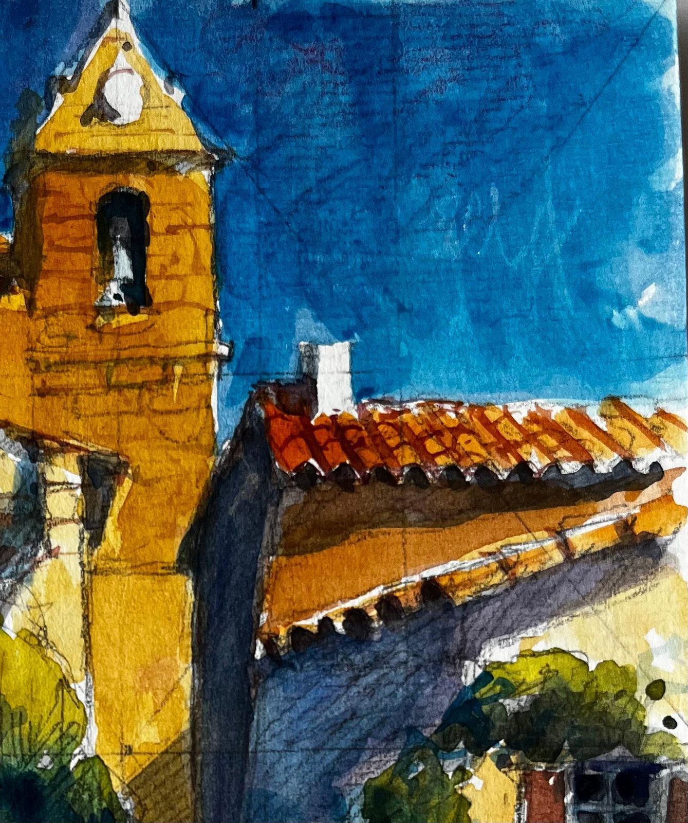 Pierre Neveusaint Marthe De Castillon Village Street With Bell Tower French Watercolour photo Art