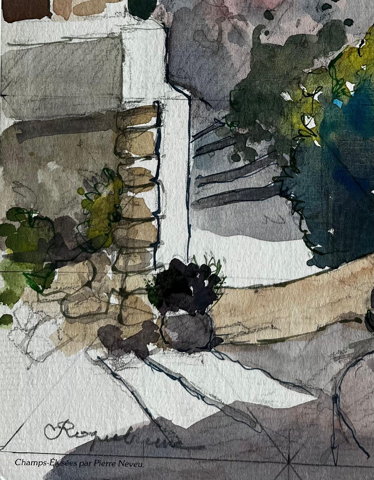 Pierre Neveuroquebrune Cap Martin Mediterranean Alleyway View French Riviera Watercolour photo 576.0