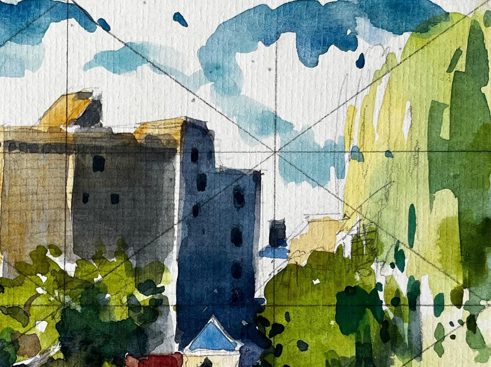 Pierre Neveuclisson Riverside Townscape With Castle And Reflections French Watercolour Paint photo for sale