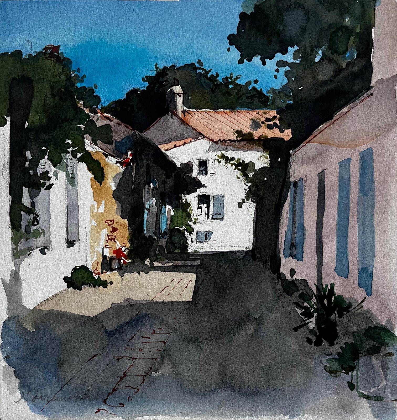 Pierre Neveusunlit Street And Whitewashed Houses In Noirmoutier French Coastal Village Study