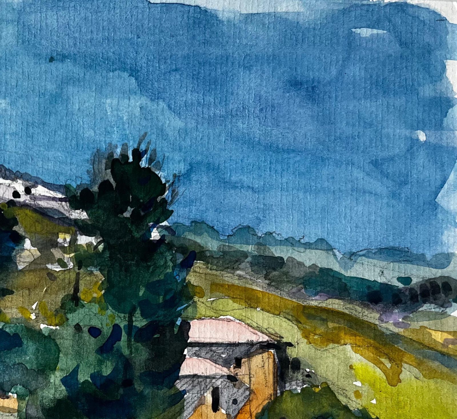Pierre Neveuprovence Hillside Landscape With Farmhouse And Distant Ridge French Countryside photo vinterior