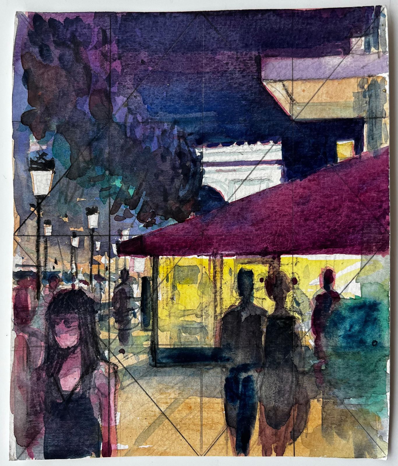 Pierre Neveuevening Street Scene With Figures And Neon Awning Mediterranean Nocturne Study photo furniture