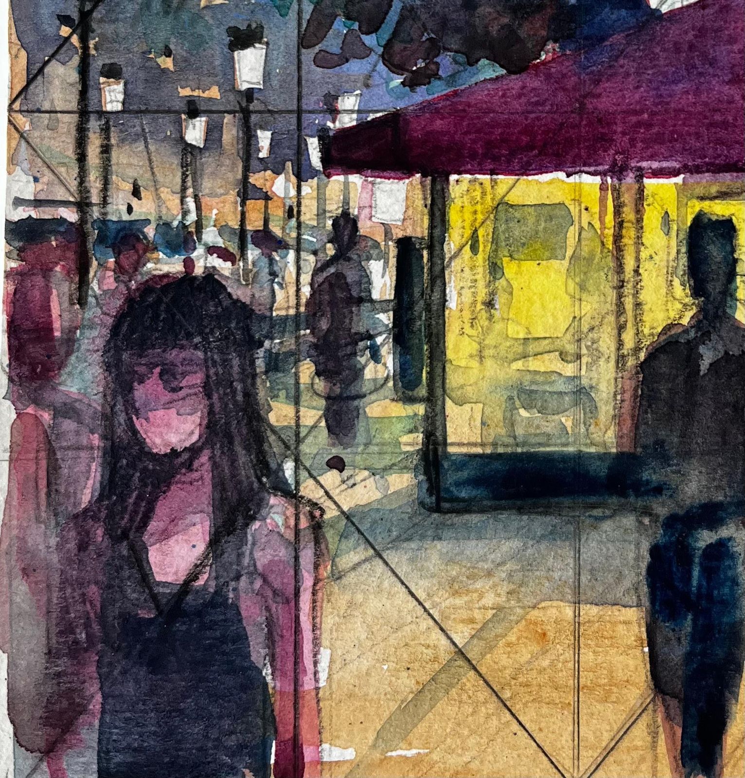 Pierre Neveuevening Street Scene With Figures And Neon Awning Mediterranean Nocturne Study photo 530.0