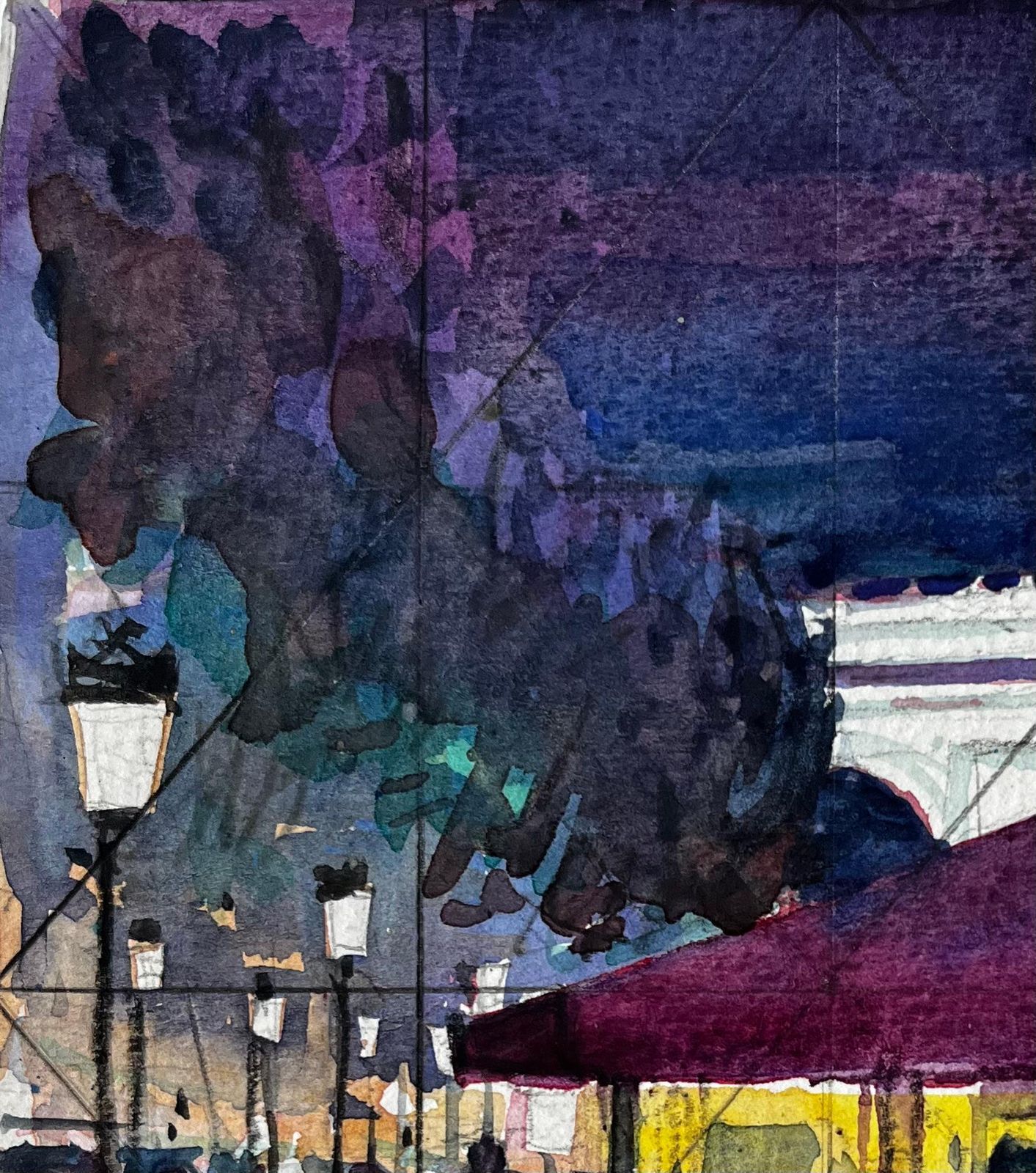 Pierre Neveuevening Street Scene With Figures And Neon Awning Mediterranean Nocturne Study photo vinterior