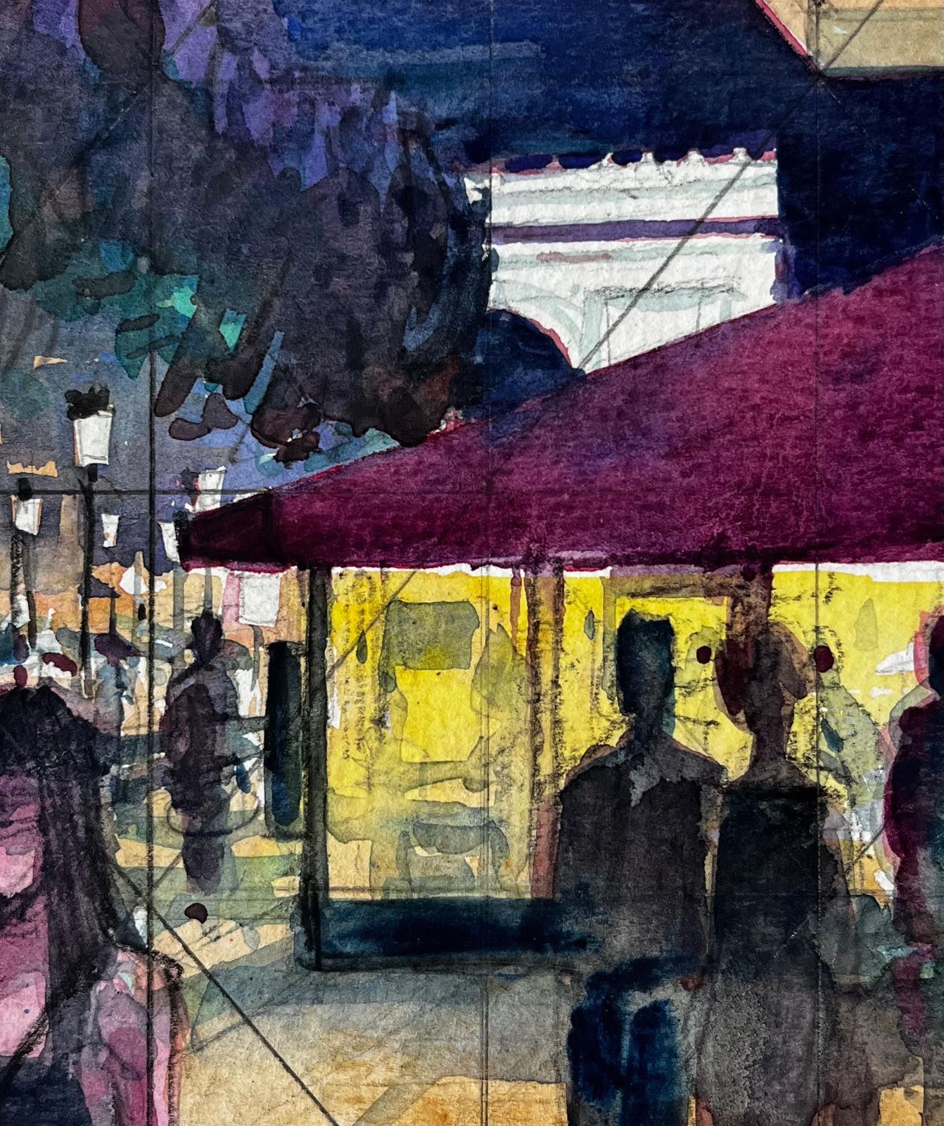 Pierre Neveuevening Street Scene With Figures And Neon Awning Mediterranean Nocturne Study photo buy