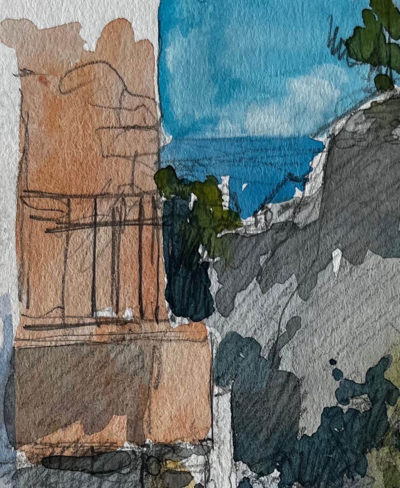 Pierre Neveuroquebrune Village Pathway With Distant Sea View French Riviera Study photo for sale