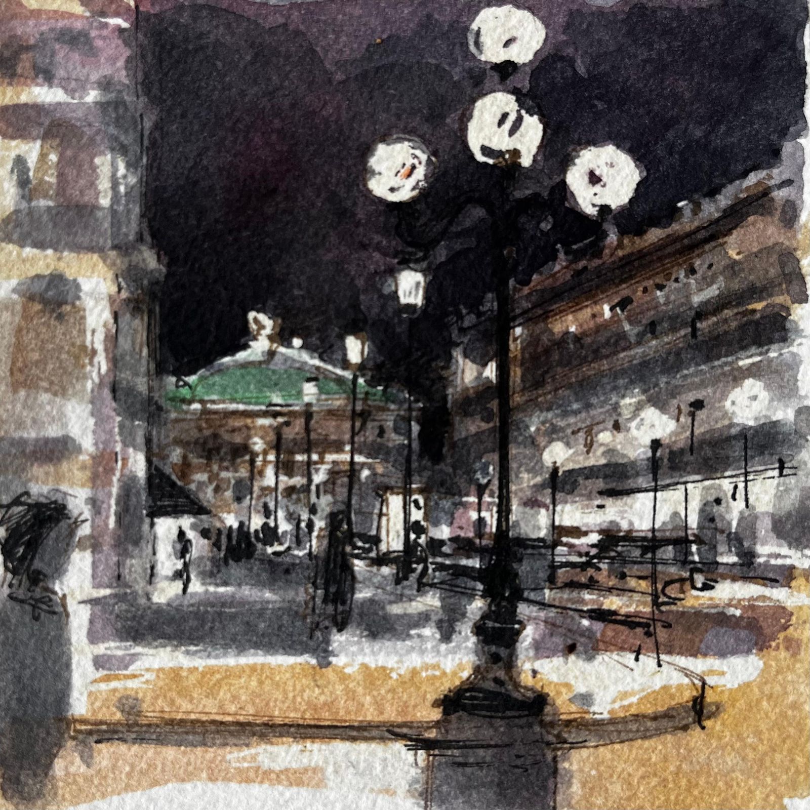 Pierre Neveuparis Street At Night With Lamplight And The Palais Garnier Opera House