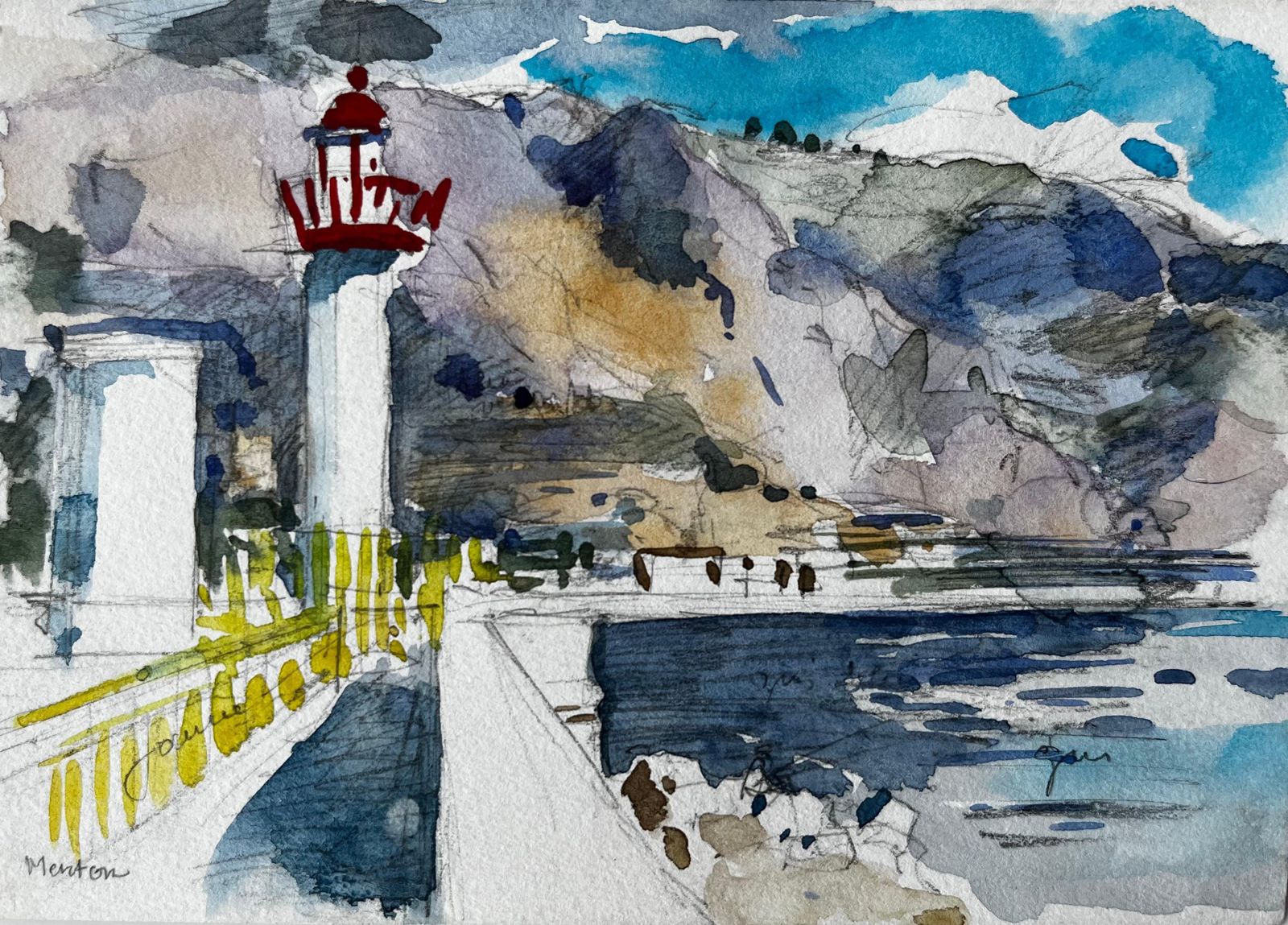 Pierre Neveumenton Lighthouse And Coastal Promenade French Riviera Study
