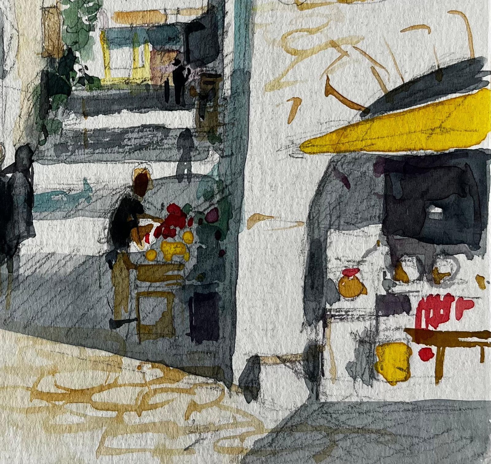 Pierre Neveufrench Village Street Scene With Café And Market Stall Provençal Study photo for sale