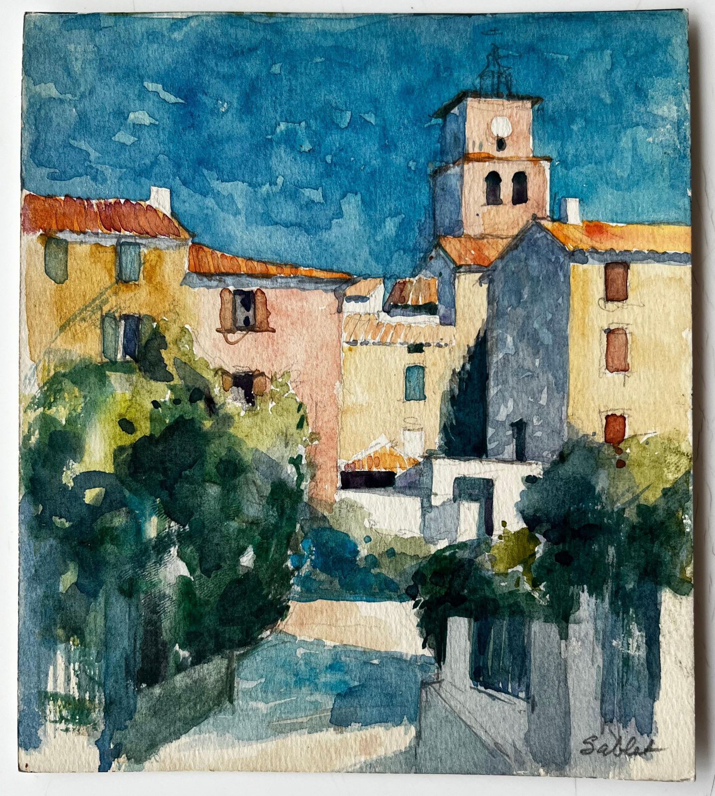 Pierre Neveusablet Village Church And Sunlit Houses Provençal French Landscape Study photo furniture