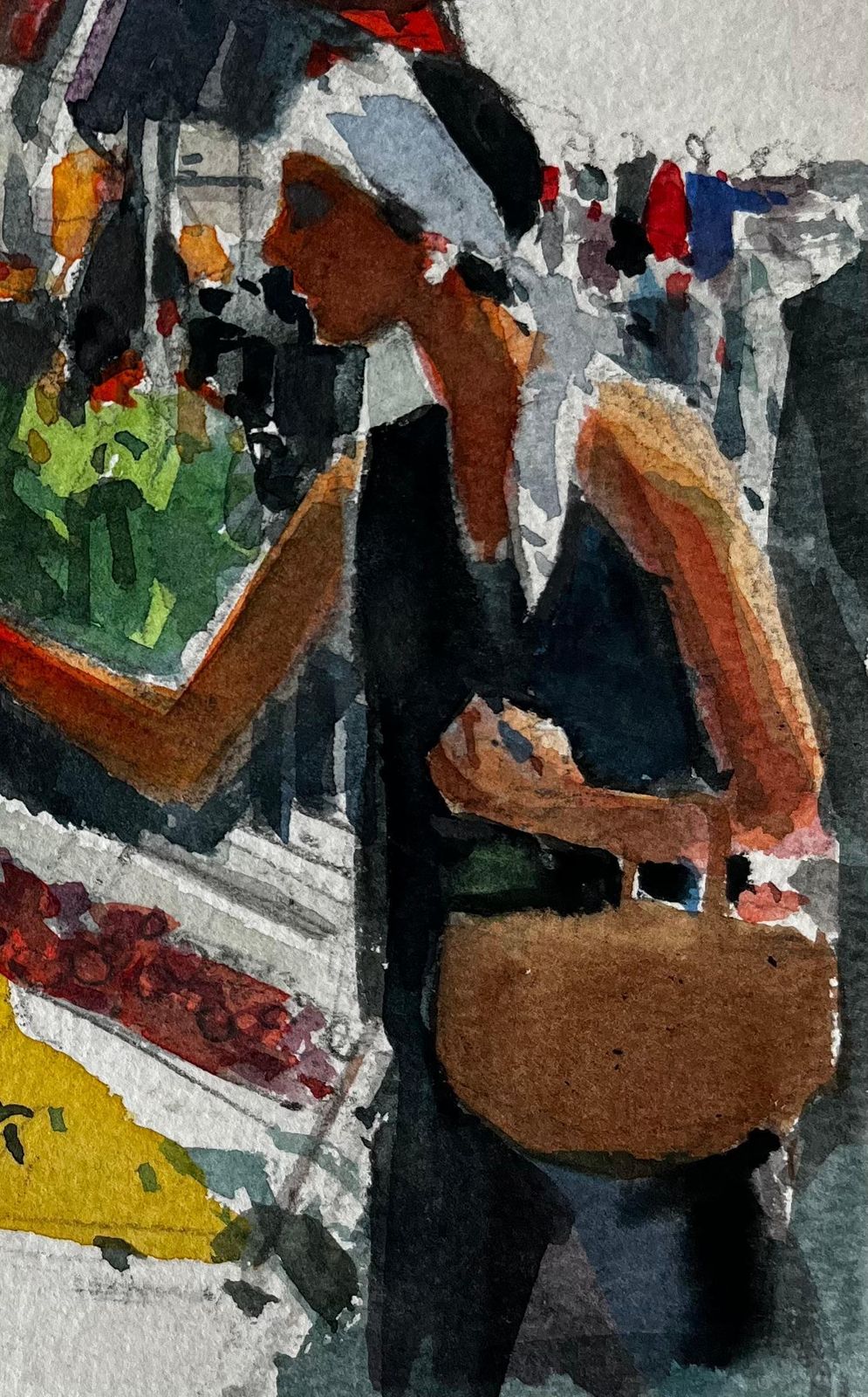 Pierre Neveuwoman Selecting Fruit At Market Stall French Riviera Watercolour Study photo for sale