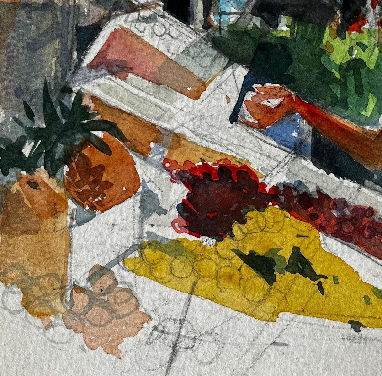 Pierre Neveuwoman Selecting Fruit At Market Stall French Riviera Watercolour Study photo Art