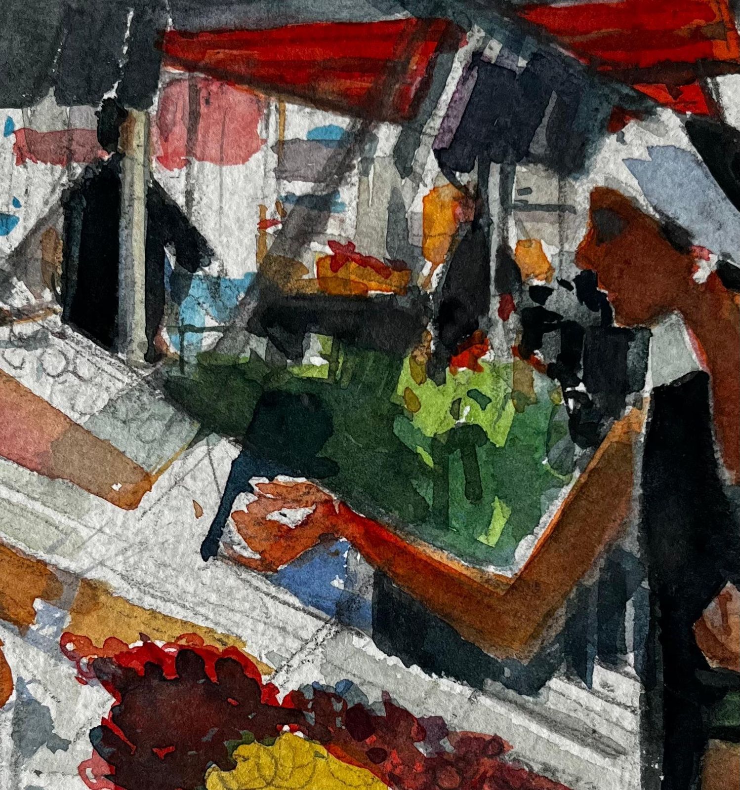 Pierre Neveuwoman Selecting Fruit At Market Stall French Riviera Watercolour Study photo buy