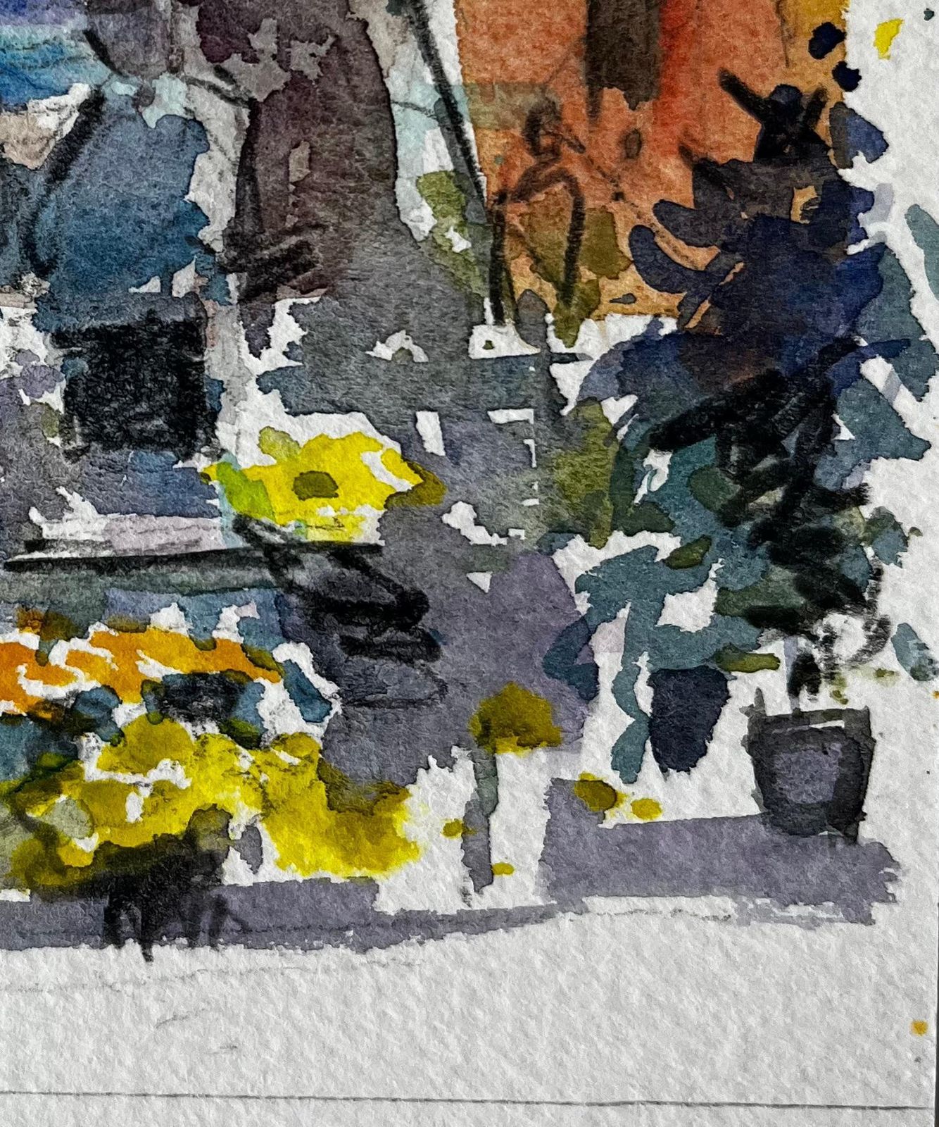 Pierre Neveuprovence Village Flower Market Scene Watercolour French Post Impressionist photo 341.0