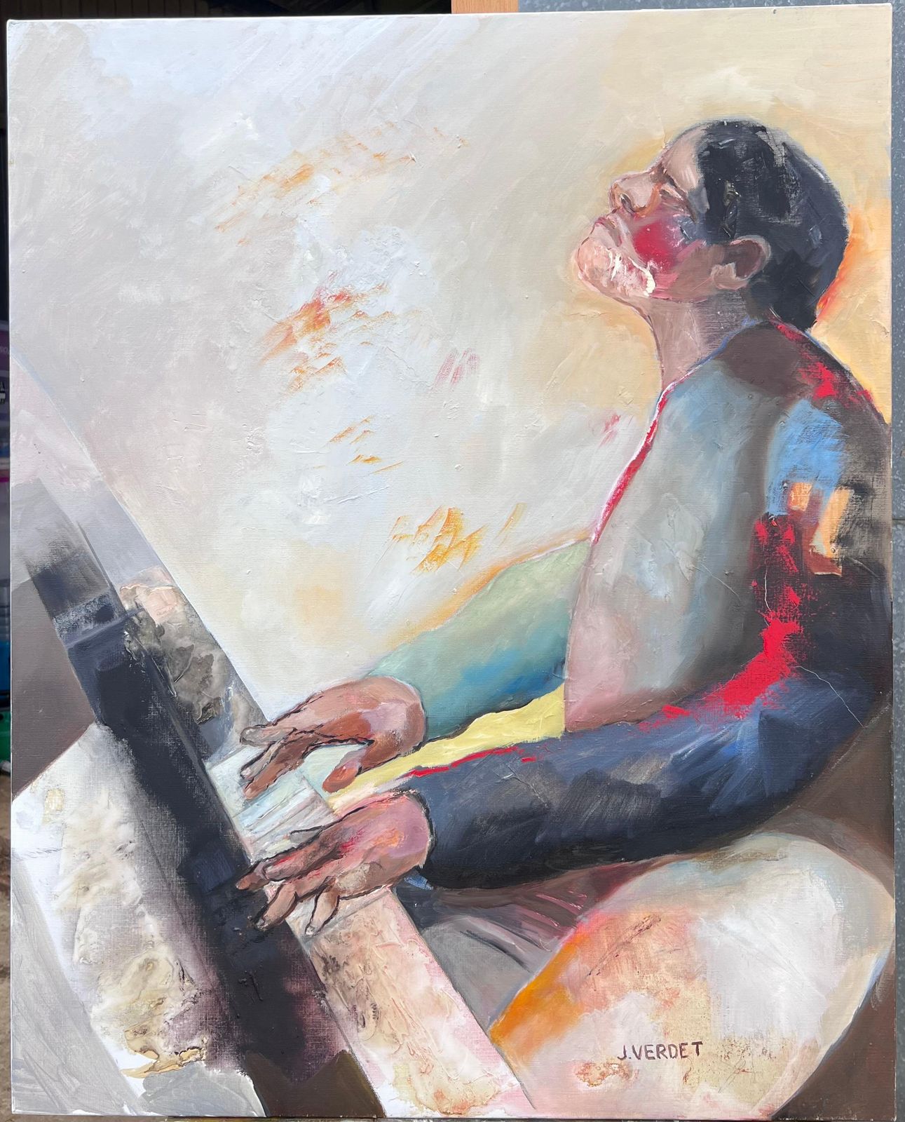 Jacqueline Verdet (1931 2023)huge French Contemporary Modernist Abstract Oil Painting The Piano Player photo furniture