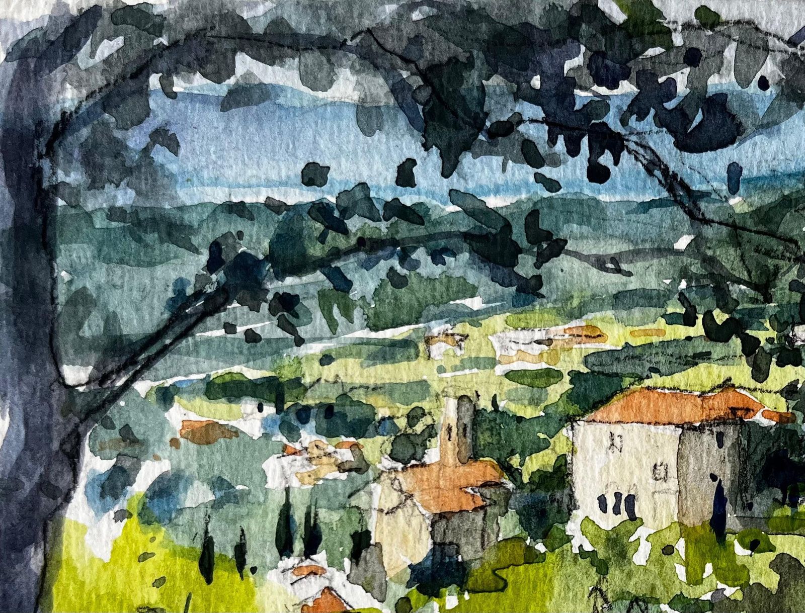 Pierre Neveuview Of Châteauneuf Landscape Provence Watercolour French Post Impressionist photo for sale