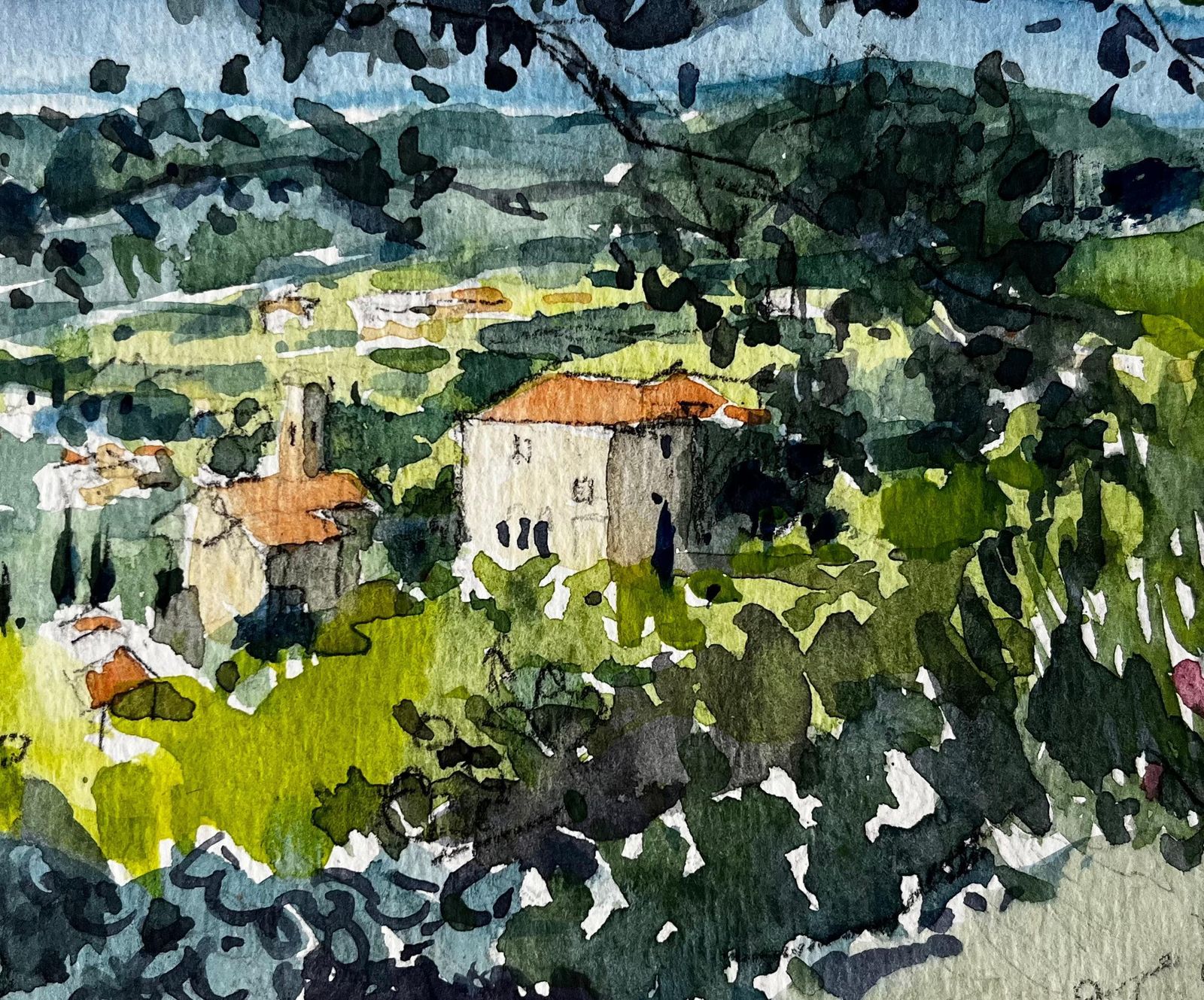 Pierre Neveuview Of Châteauneuf Landscape Provence Watercolour French Post Impressionist photo buy