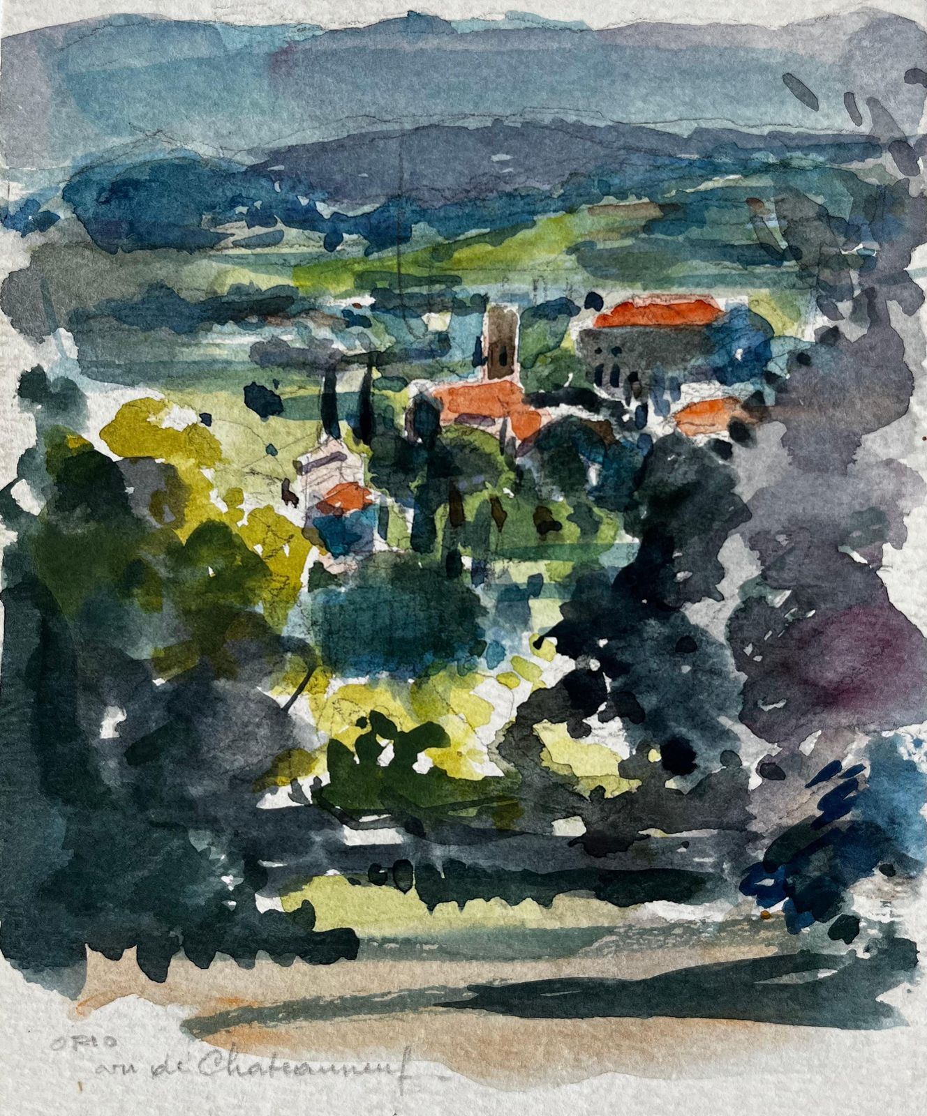Pierre Neveuview Of Châteauneuf Provence Village Landscape French Post Impressionist