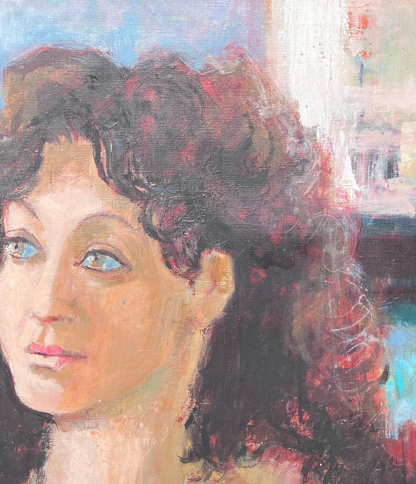French Mid 20thlarge French 20th Century Oil Painting Portrait Of Young Woman, Signed photo 702.0