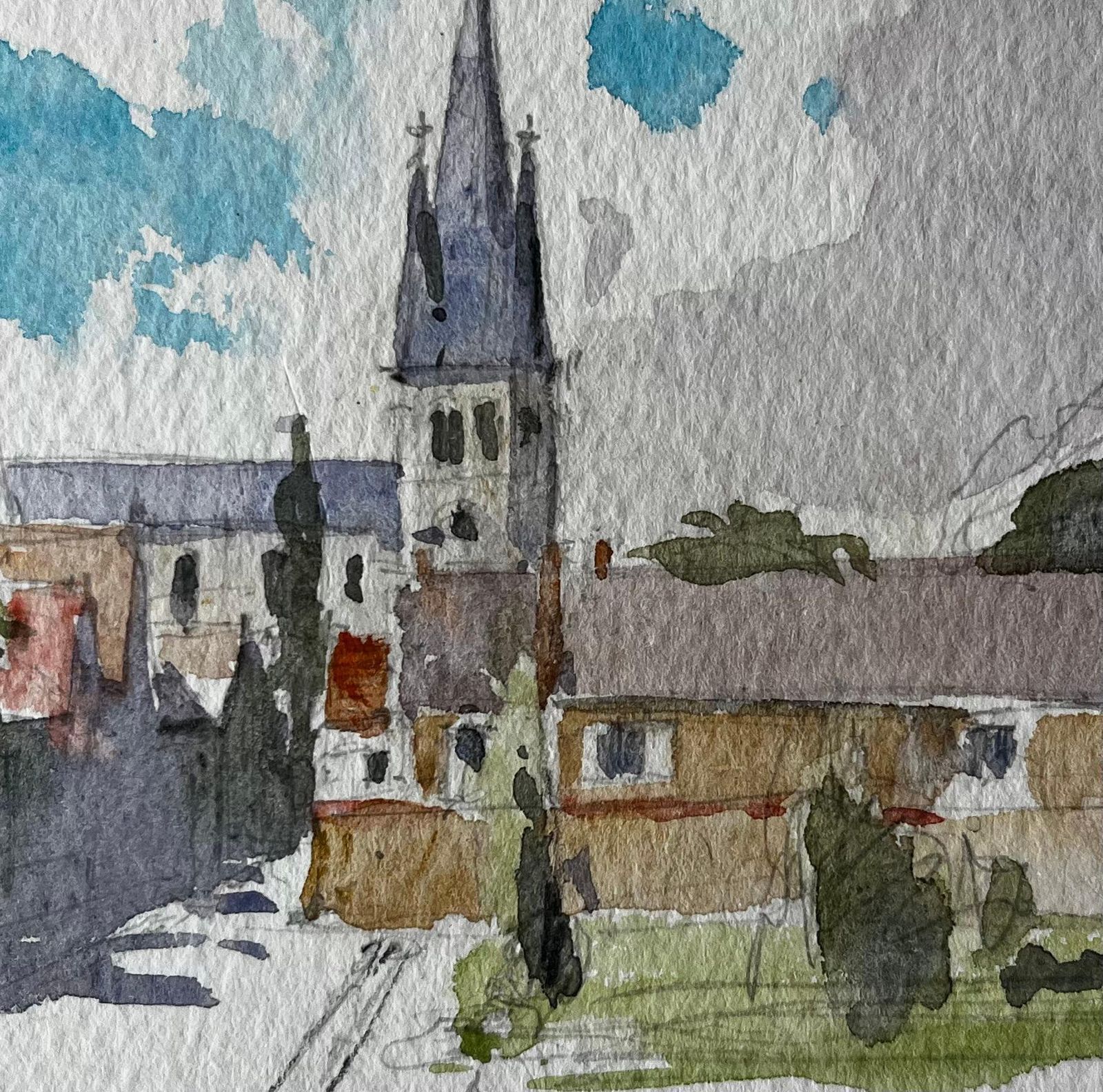 Pierre Neveuchurch Tower Village Street Scene Watercolour French Post Impressionist photo buy