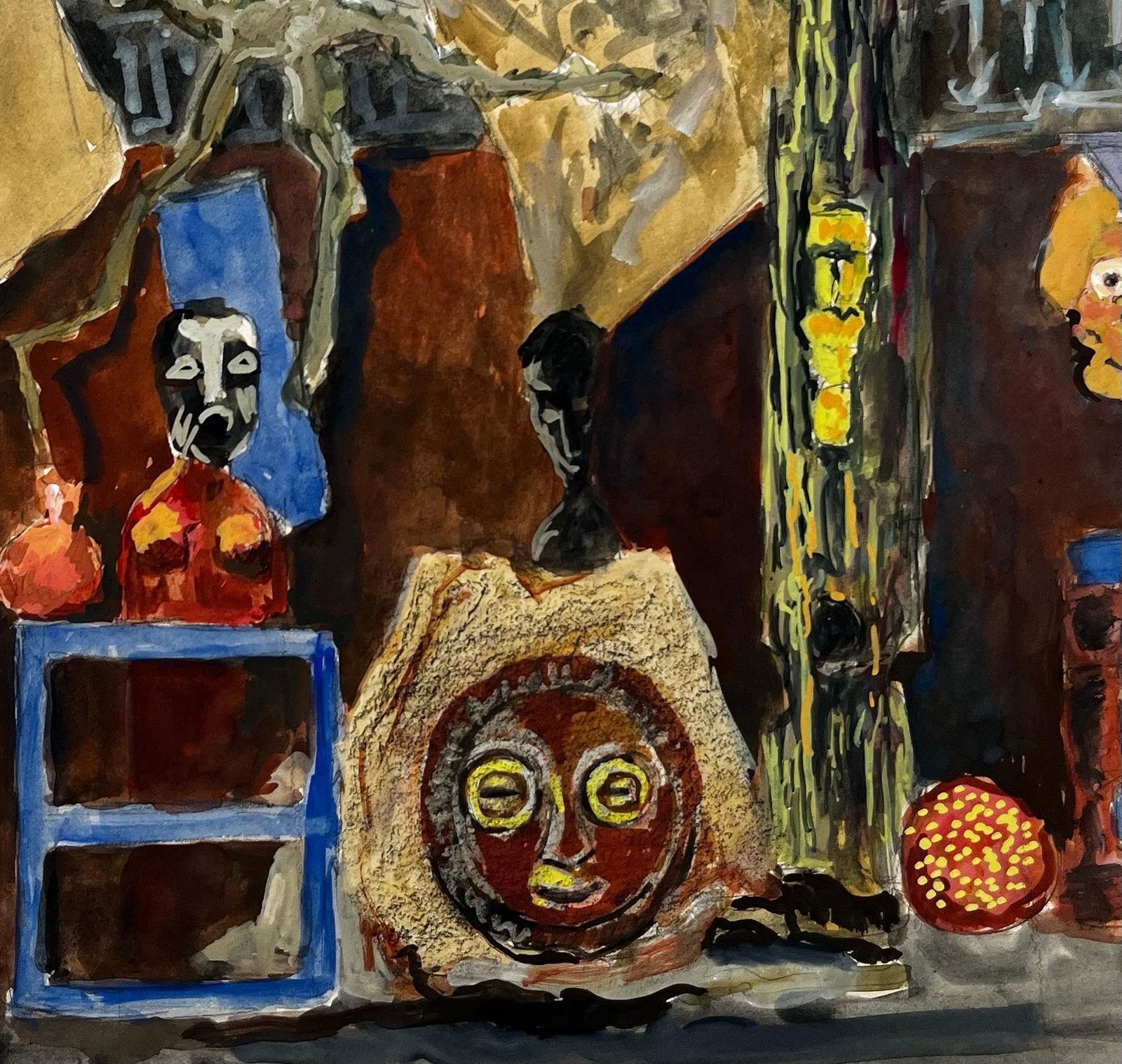Guy Nicodfrench Modernist Still Life With Masks Figures And Draped Fabrics photo Art