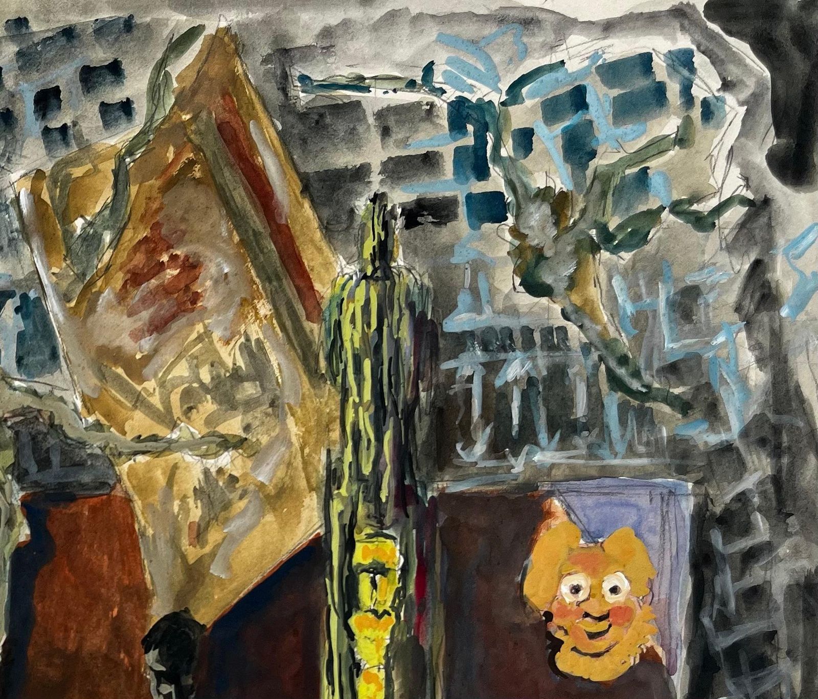 Guy Nicodfrench Modernist Still Life With Masks Figures And Draped Fabrics photo buy