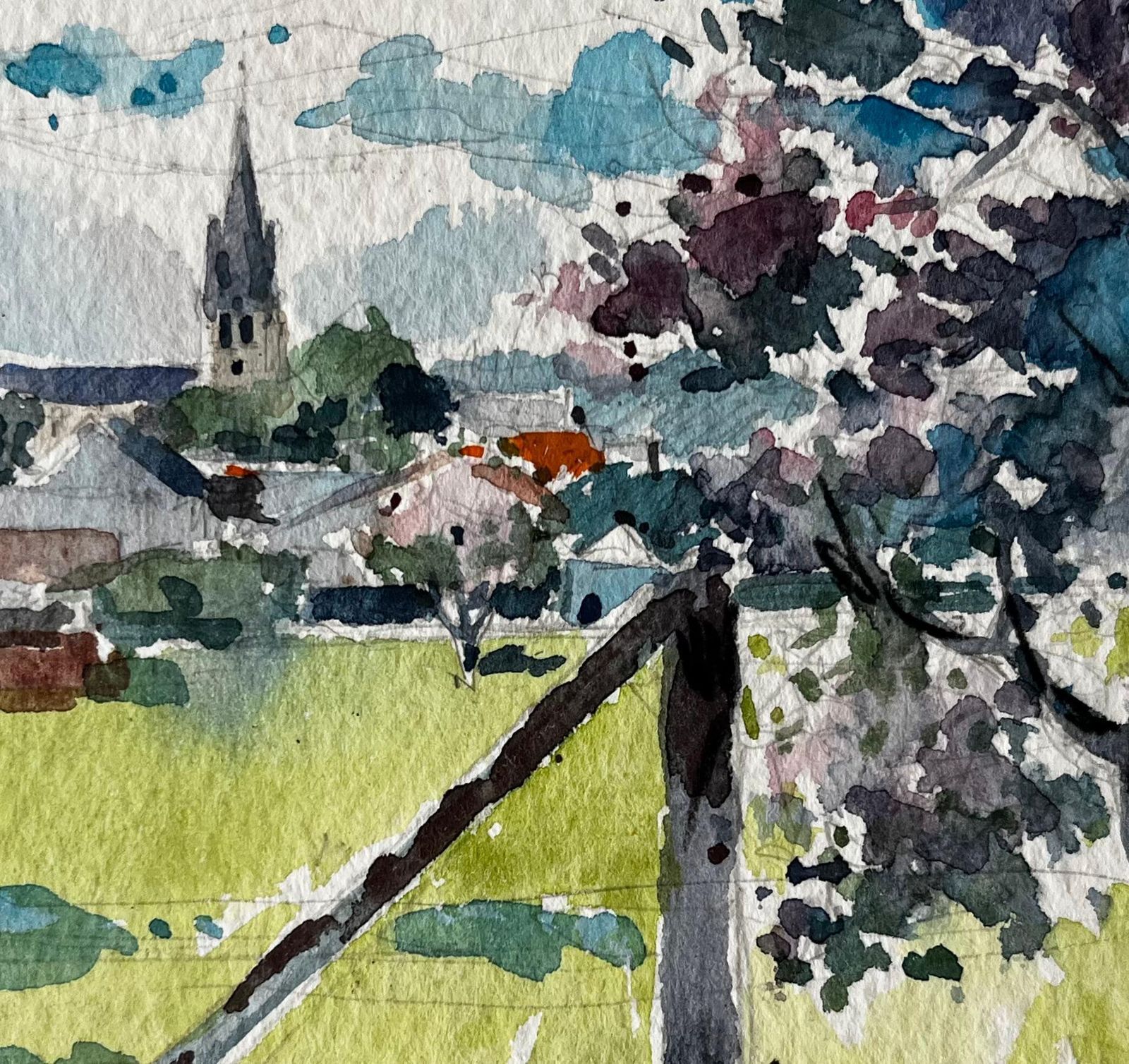 Pierre Neveufrench Countryside Church And Blossom Tree Landscape Post Impressionist photo buy