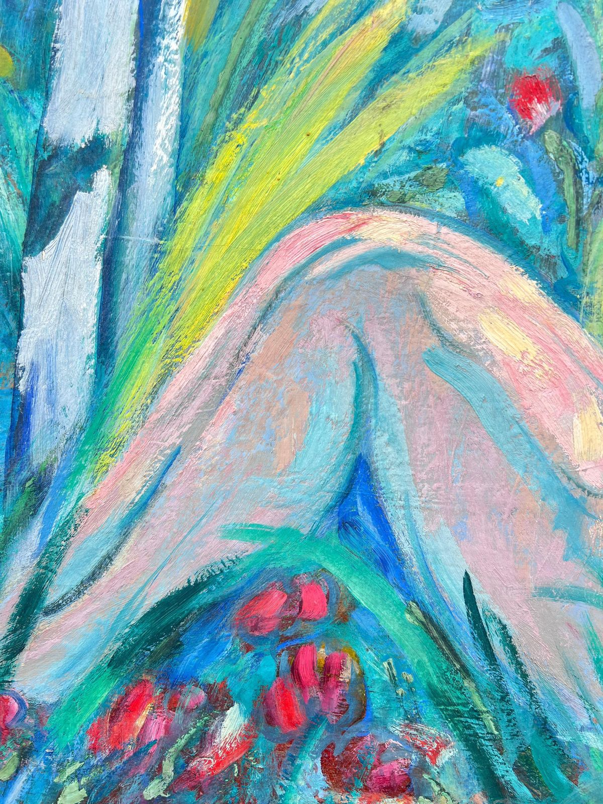 Huguette Baudrothuge Mid Century French Modernist Oil Painting Nude Woman In Lush Wooded Garden photo buy