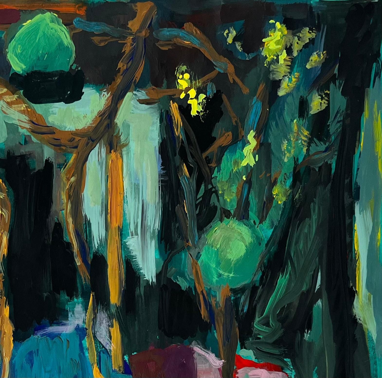 Guy Nicodabstract Still Life With Teapot Rope And Green Orbs French Modernist Gouache photo 571.0