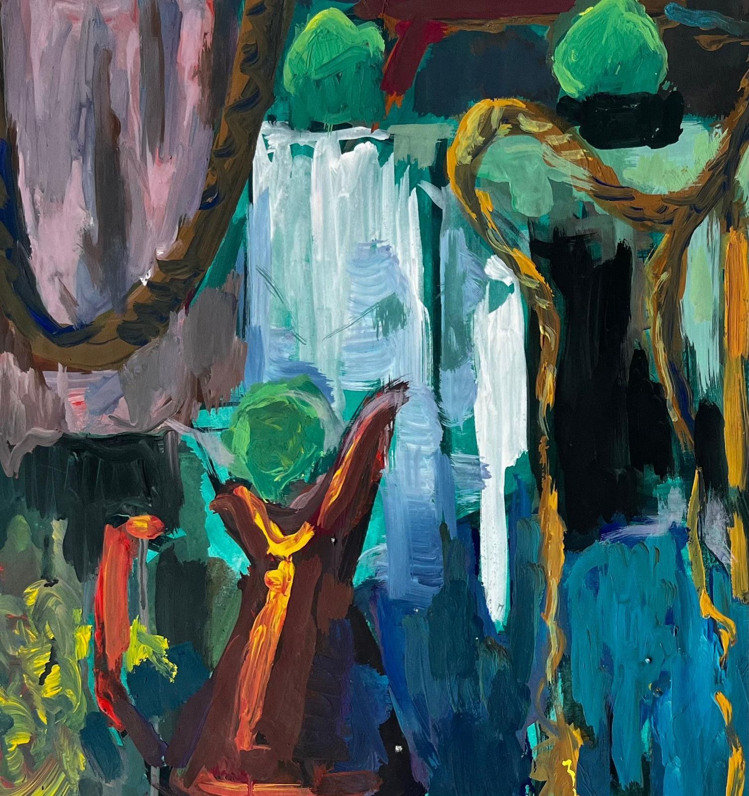 Guy Nicodabstract Still Life With Teapot Rope And Green Orbs French Modernist Gouache photo buy