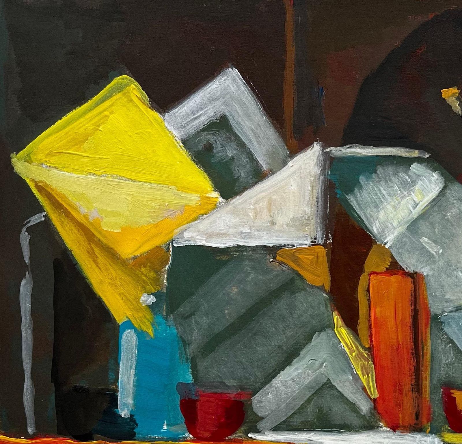 Guy Nicodfrench Modernist Abstract Still Life With Bottles Fruit And Yellow Shapes photo vinterior