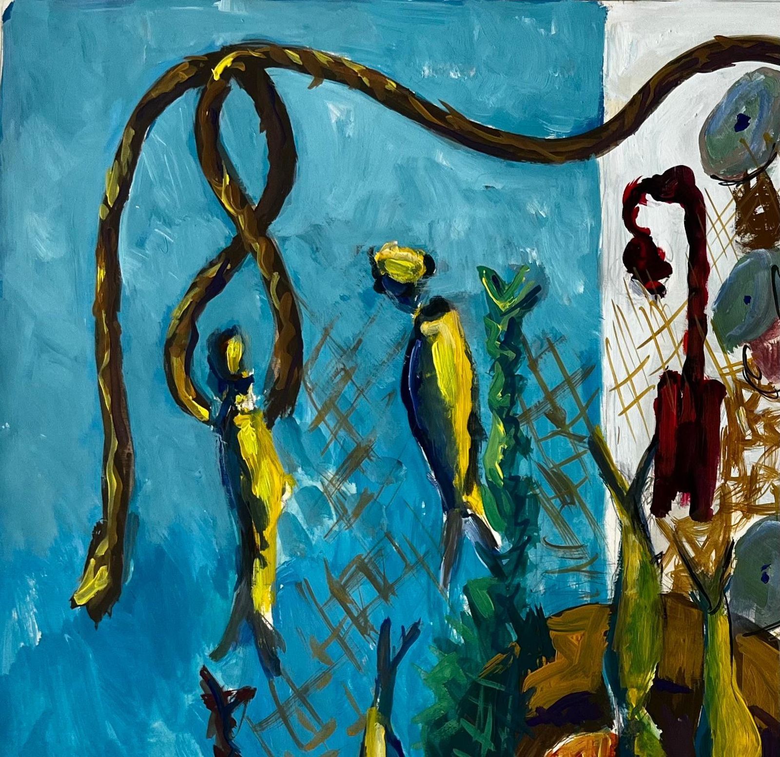 Guy Nicodstill Life With Fish Shells And Fishing Net French Modernist Gouache photo for sale