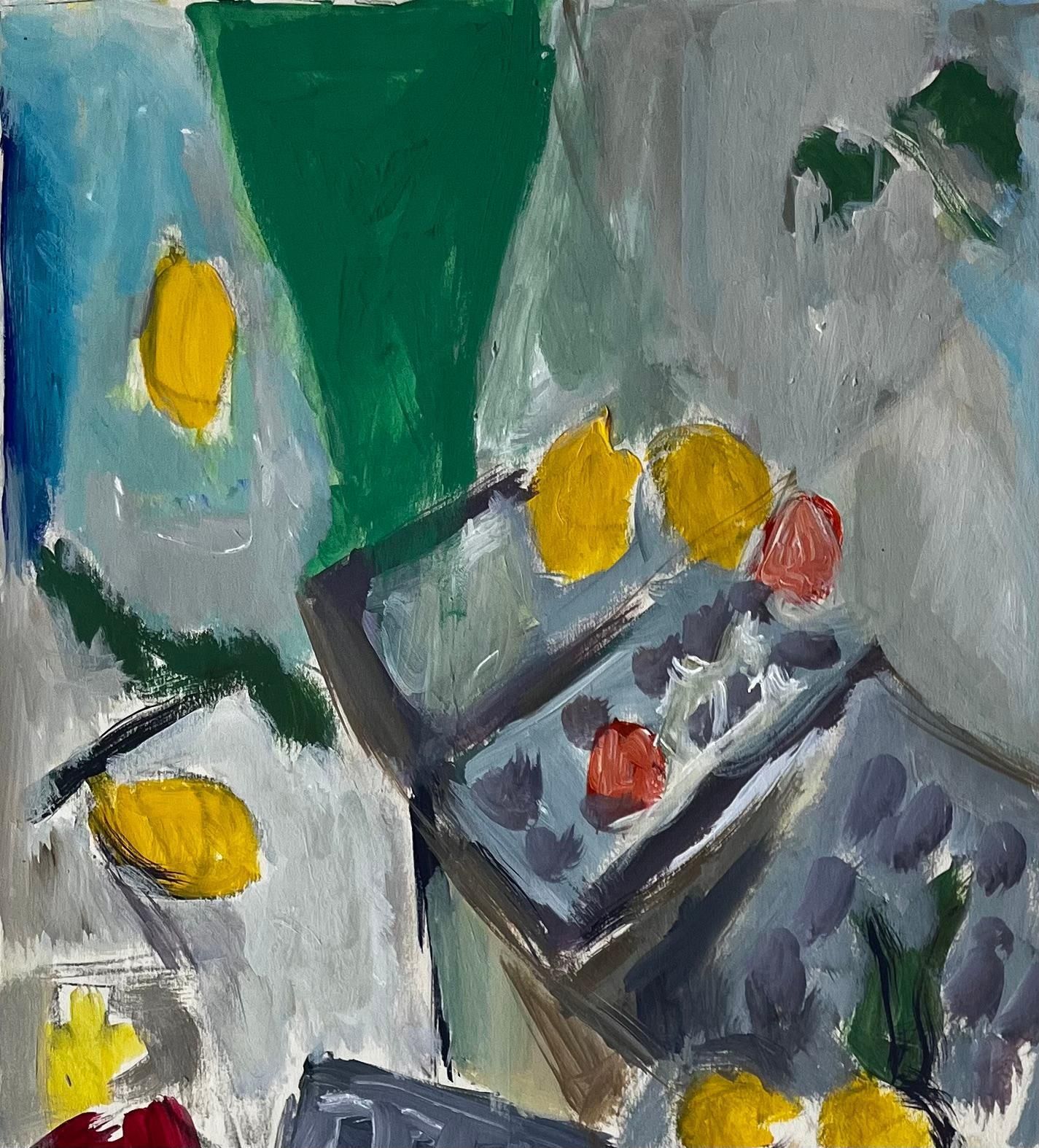 Guy Nicodabstract Still Life With Lemons Table And Blue Cloth French Modernist Gouache photo for sale