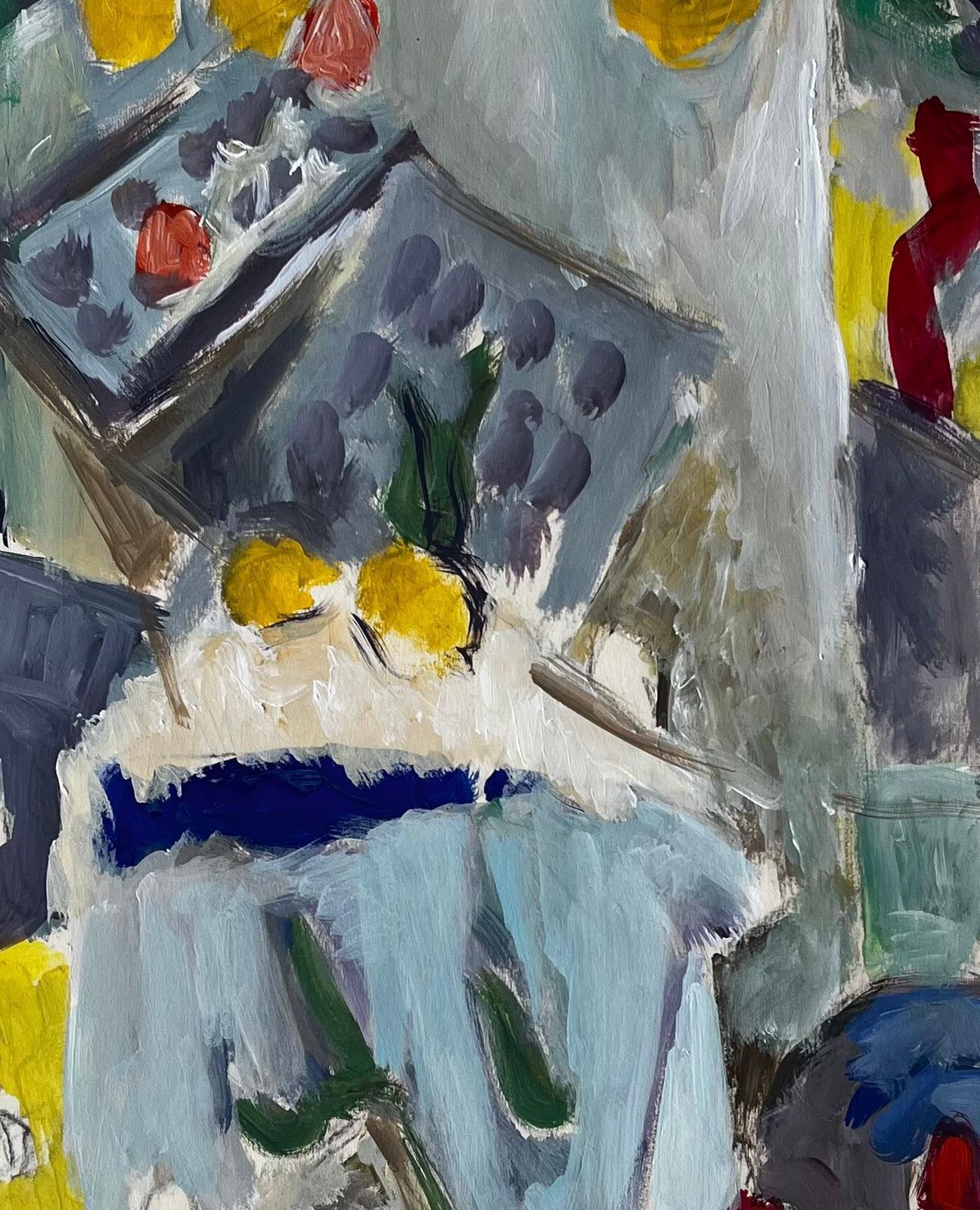 Guy Nicodabstract Still Life With Lemons Table And Blue Cloth French Modernist Gouache photo buy