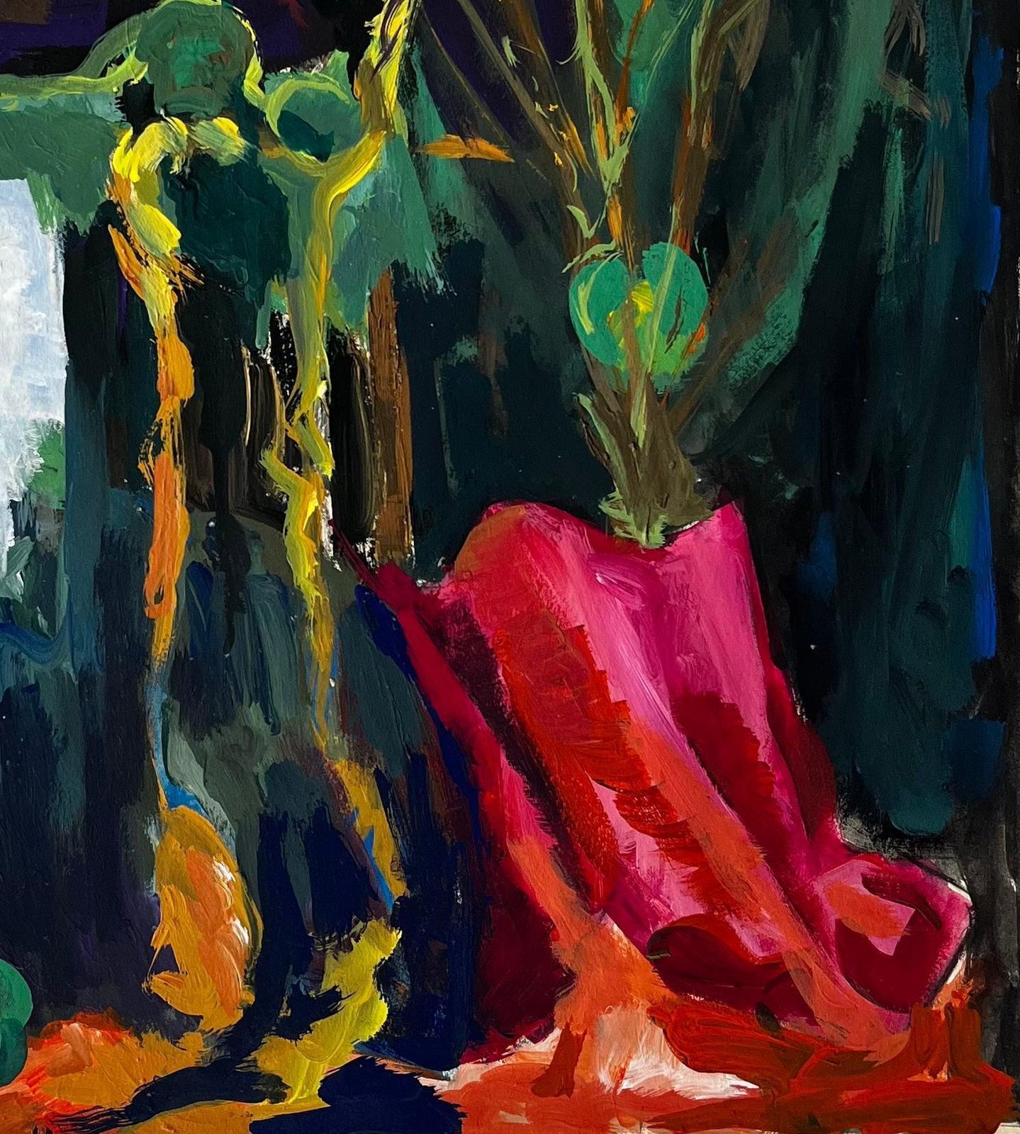 Guy Nicodabstract Still Life With Green Spheres Yellow Rope And Pink Cloth French Gouache photo 571.0