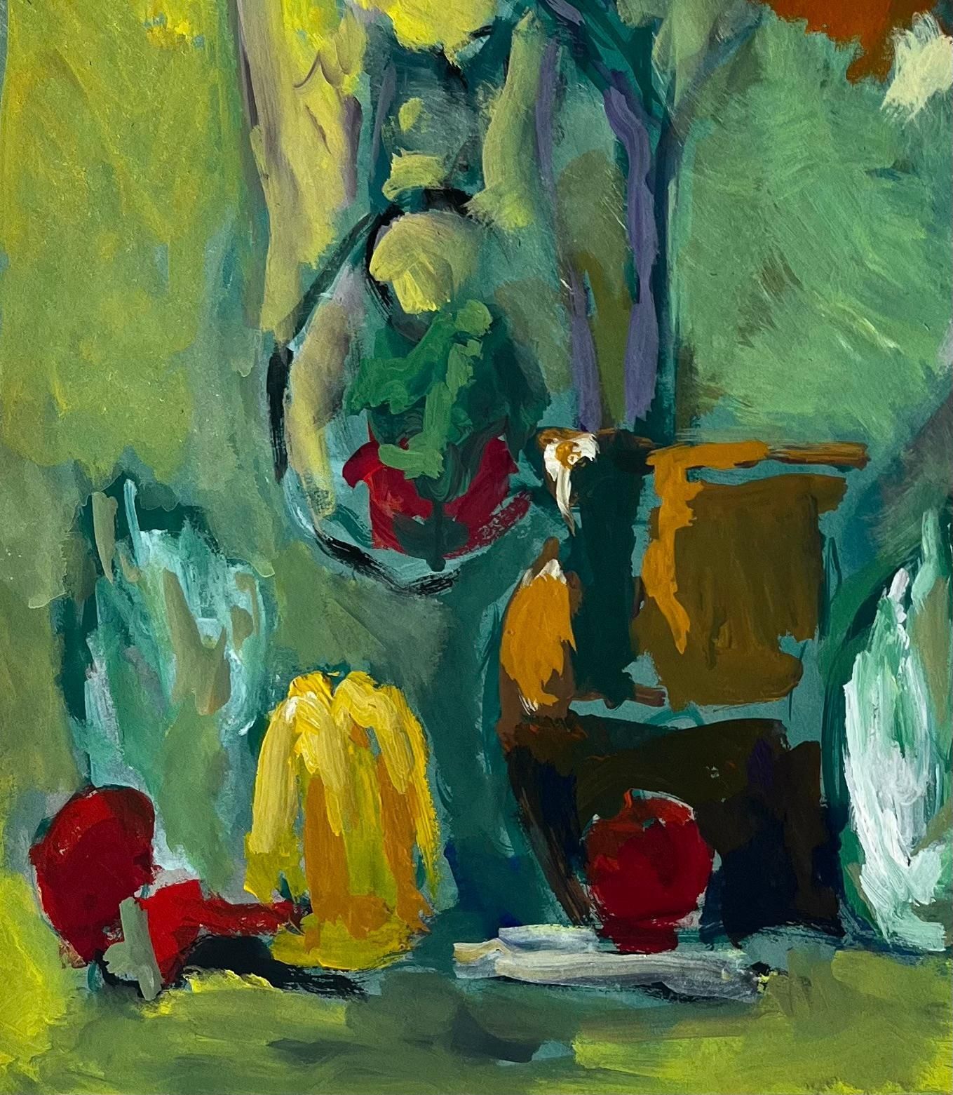 Guy Nicodstill Life With Yellow Flowers Bottle And Autumn Leaves French Modernist Gouache photo vinterior