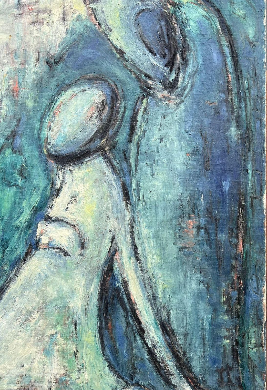 1960's Frenchsuperb Original 1960's French Modernist Signed Oil Painting Figurative Blues photo Art