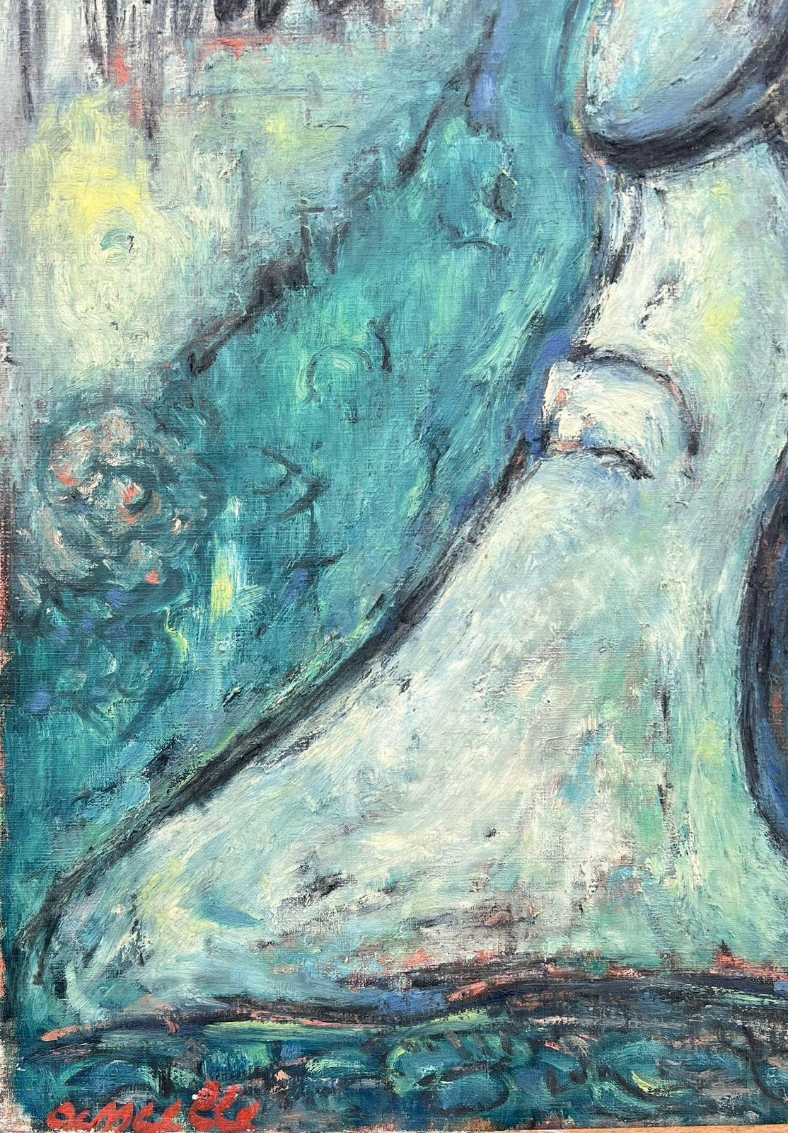 photo furniture 1960's Frenchsuperb Original 1960's French Modernist Signed Oil Painting Figurative Blues