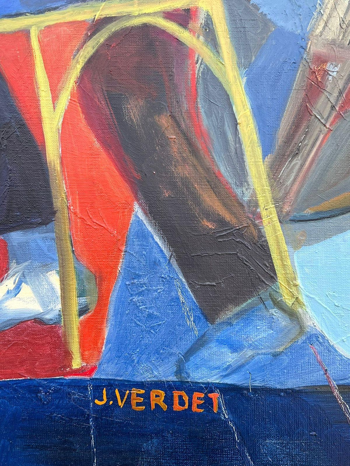 photo furniture Jacqueline Verdet (1931 2023)huge French Contemporary Modernist Abstract Oil Painting Musicians Double Bass