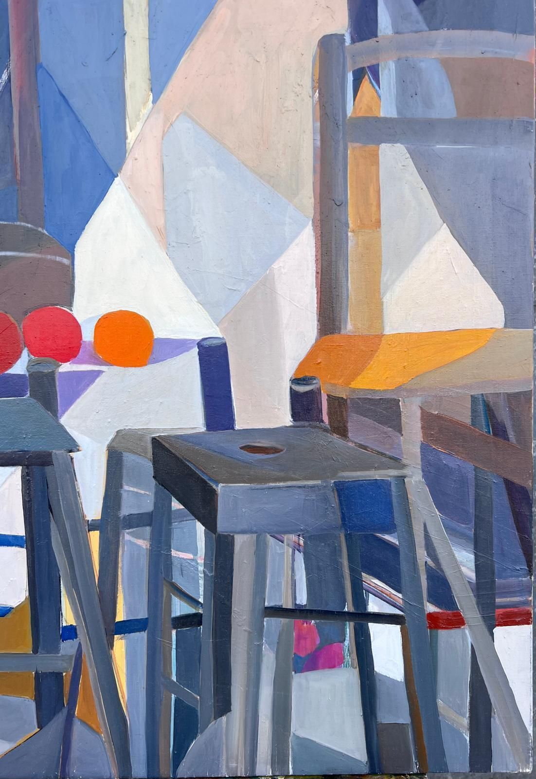 Jacqueline Verdet (1931 2023)huge French Contemporary Modernist Abstract Oil Painting Cafe Chairs Bistro photo vintage