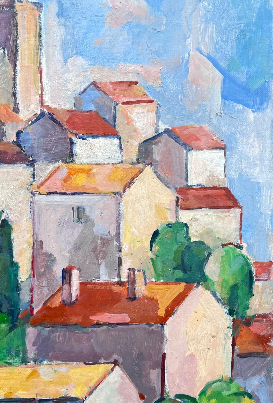 Mid Century Frenchprovencal Hill Top Perched Village Cubist Signed 1950's French Oil Painting photo buy