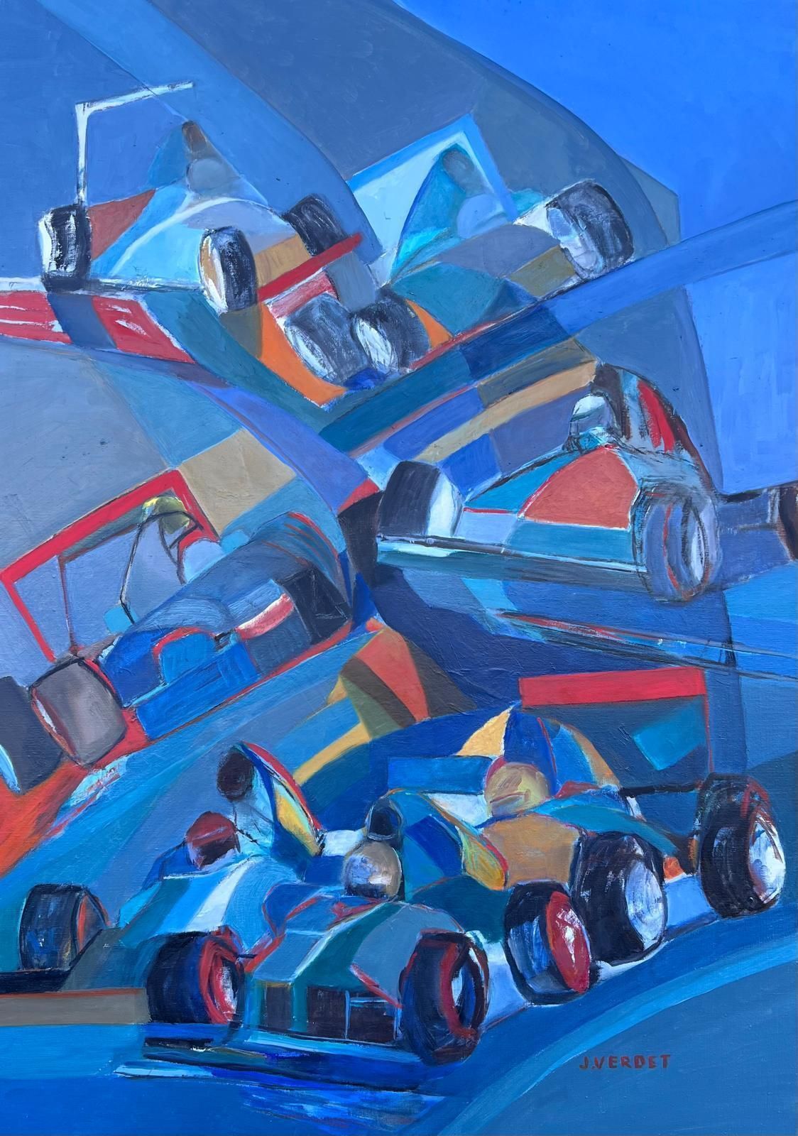 Jacqueline Verdet (1931 2023)huge French Contemporary Modernist Abstract Oil Painting Formula 1 Motor Racing