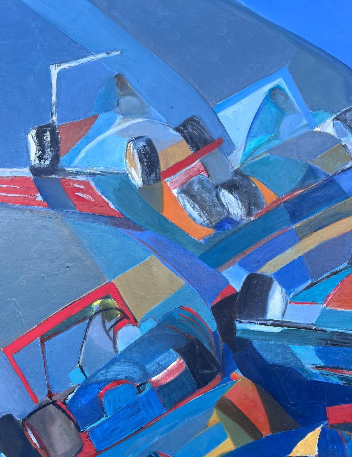 Jacqueline Verdet (1931 2023)huge French Contemporary Modernist Abstract Oil Painting Formula 1 Motor Racing photo for sale
