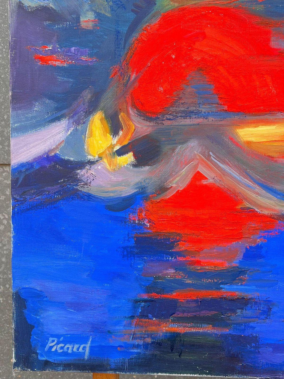 photo furniture Evelyne Picardhuge French Contemporary Abstract Composition Painting Red Sunset Blue Skies
